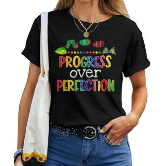 Progress Over Perfection Motivational Teacher Back To School Women T-shirt - Seseable