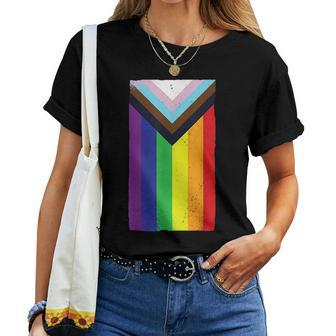 Progress Pride Flag Lgbtq Rainbow Women T-shirt Crewneck | Mazezy