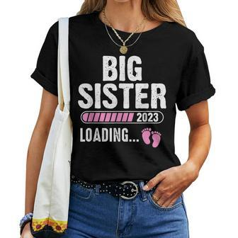 Promoted To Big Sister 2023 Loading Pregnancy Announcement Women T-shirt | Mazezy