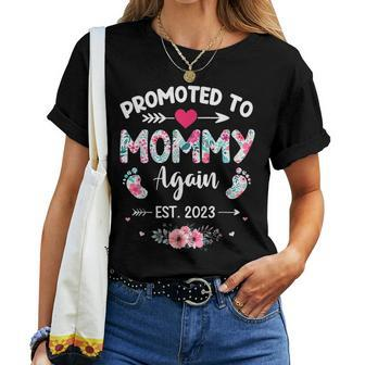 Promoted To Mommy Again 2023 Soon To Be New Mom Pregnancy Women T-shirt | Mazezy