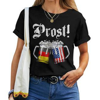 Prost Beer German American Flag Oktoberfest Women T-shirt | Mazezy