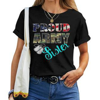 Proud Army Sister Flag American T Military Family Women T-shirt | Mazezy