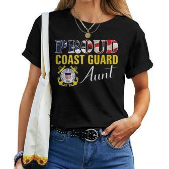 Proud Coast Guard Aunt With American Flag For Veteran Day Veteran Women T-shirt Crewneck | Mazezy