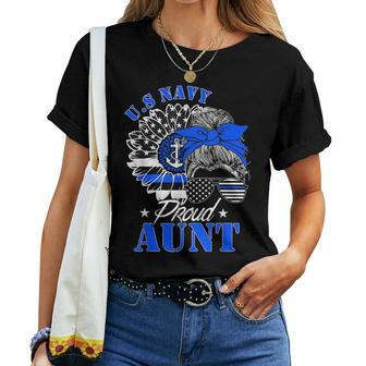 Proud Coast Guard Aunt Us Navy Mother Messy Bun Hair Women T-shirt | Mazezy