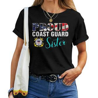 Proud Coast Guard Sister With American Flag Military Veteran Veteran Women T-shirt | Mazezy