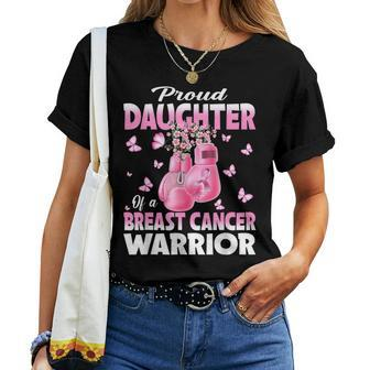 Proud Daughter Of A Breast Cancer Warrior Boxing Gloves Women T-shirt - Seseable