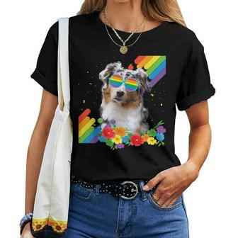Proud Lgbt Gay Australian Shepherd Dog Pride Flag Rainbow Women T-shirt Crewneck | Mazezy