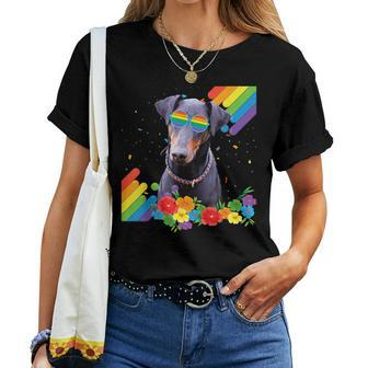 Proud Lgbt Gay Doberman Pinscher Dog Pride Flag Rainbow Lgbt Women T-shirt Crewneck | Mazezy
