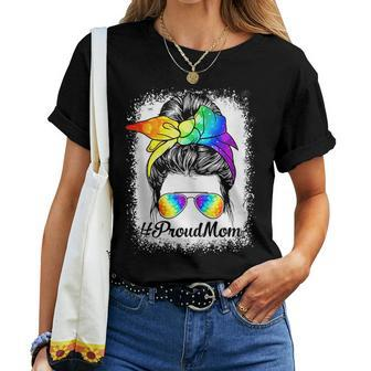 Proud Mom Lgbt Gay Pride Messy Bun Support Lgbtq Women T-shirt | Mazezy