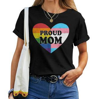 Proud Mom Lgbt Transgender Flag Heart Gay Lesbian Vintage Women T-shirt | Mazezy