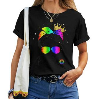 Proud Mom Messy Bun Rainbow Flag Lgbt Mom Gay Pride Lgbtq Women T-shirt | Mazezy