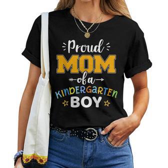 Proud Mom Of A Kindergarten Boy First Day Back To School Women T-shirt Short Sleeve Graphic - Thegiftio UK