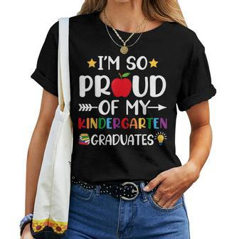 Proud Of My Kindergarten Graduates Last Day School Teacher Women T-shirt Crewneck Short Sleeve Graphic - Thegiftio UK
