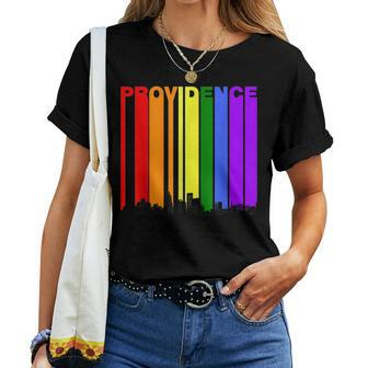 Providence Rhode Island Skyline Rainbow Lgbt Gay Pride Women T-shirt | Mazezy