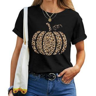 Pumpkin Leopard Print Cheetah Fall Graphic Thanksgiving Women T-shirt - Thegiftio
