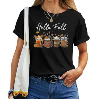 Pumpkin Spice Coffee Latte Fall Autumn Season Hello Fall For Coffee Lovers Women T-shirt | Mazezy DE