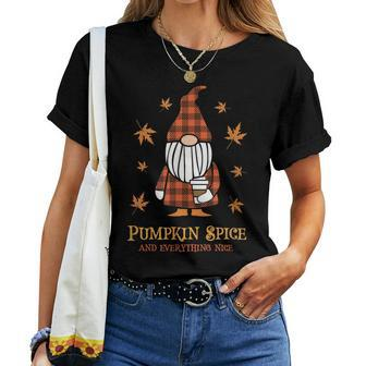 Pumpkin Spice And Everything Nice Fall Gnome Drinking Coffee Drinking s Women T-shirt | Mazezy