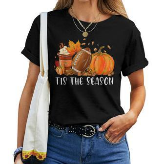 Pumpkin Spice Football Tis The Season Fall Thanksgiving Girl Women T-shirt - Seseable