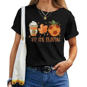 Pumpkin Spice Soccer Ball Tis The Season Fall Thanksgiving Women T-shirt - Thegiftio UK