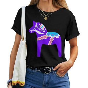 Purple Dala Horse Swedish Fun Spring Midsummer Color Women T-shirt | Mazezy