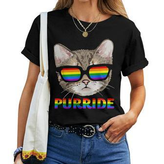 Purride Gay Pride Cat Rainbow Sunglasses Lgbtq Pride Month s Women T-shirt | Mazezy