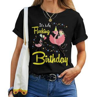 Queen Flamingo Flying Happy Me You Its My Flocking Birthday Women T-shirt | Mazezy