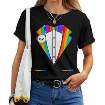 Rainbow Ally Gay Pride Tuxedo Pride For Allies Women T-shirt | Mazezy