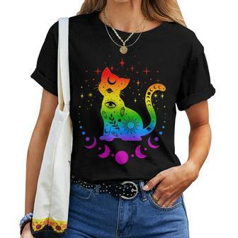 Rainbow Cat Gay Pride Flag Colors Astronomy Cat Women T-shirt | Mazezy