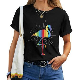 Rainbow Flamingo Gay Rights Support Pride Flag Queer Women T-shirt | Mazezy