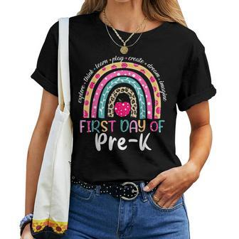 Rainbow Happy First Day Of Pre-K Back To School Women T-shirt - Seseable