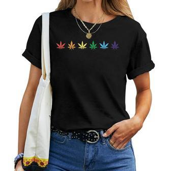 Rainbow Marijuana Cannabis Weed Lgbt Pride Ally Women T-shirt | Mazezy