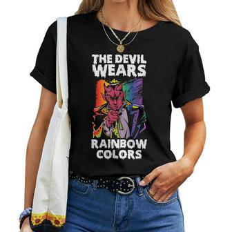Rainbow Satan Lgbt Goth Gay Pride Baphomet Atheist Women T-shirt | Mazezy
