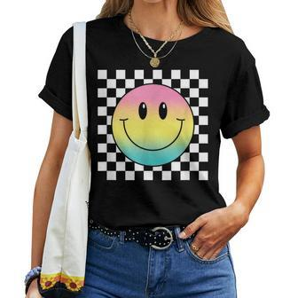Rainbow Smile Face Cute Checkered Smiling Happy Women T-shirt - Thegiftio UK