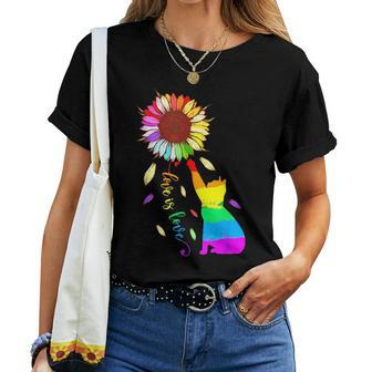 Rainbow Sunflower Cat Love Is Love Lgbt Gay Lesbian Pride Women T-shirt | Mazezy