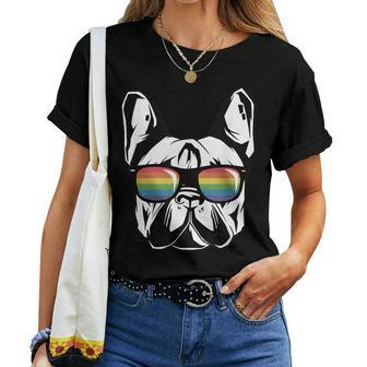 Rainbow Sunglasses French Bulldog Lgbt Gay Pride Flag Women T-shirt | Mazezy