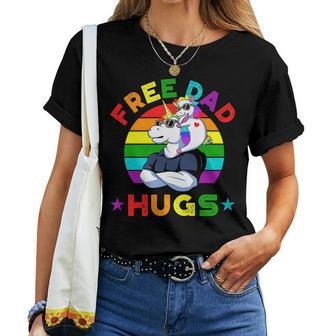 Rainbow Unicorn Lgbtq Gay Pride Free Dad Hug Women T-shirt | Mazezy