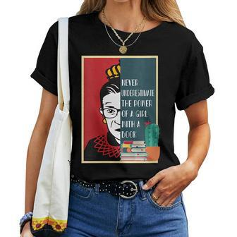 Rbg Never Underestimate The Power Of A Girl With A Book Women T-shirt - Seseable