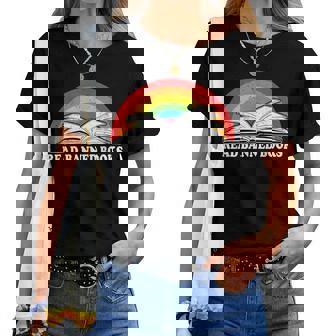 Read Banned Books Vintage Rainbow Reading Book Reading s Women T-shirt | Mazezy