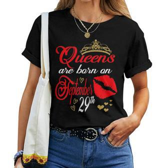 Red Lip Print Queens Are Born On September 29Th Libra Girl Women T-shirt Casual Daily Basic Unisex Tee | Mazezy