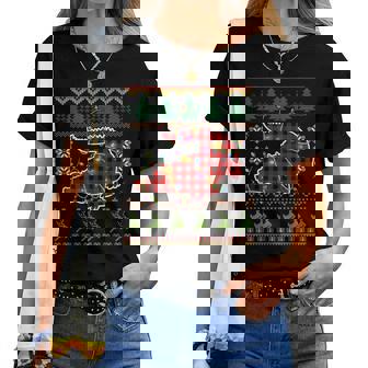 Red Plaid Alligator Santa Ugly Christmas Sweater Pajamas Women T-shirt | Mazezy