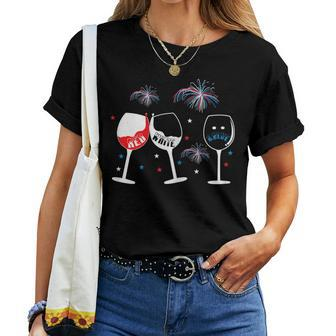 Red White And Blue Wine Glass For 4Th Of July Wine Women T-shirt | Mazezy