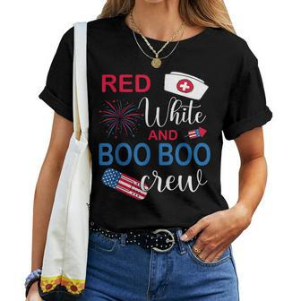 Red White And Boo Crew Funny Nurse Usa Flag 4Th Of July Women T-shirt