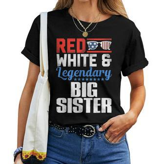 Red White And Legendary Big Sister 4Th Of July Flag Women T-shirt | Mazezy CA