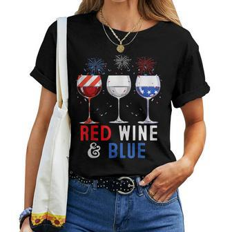 Red Wine And Blue Funny 4Th Of Julys Wine Lover  Women T-shirt Casual Daily Crewneck Short Sleeve Graphic Basic Unisex Tee
