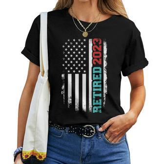 Retired 2023 Us American Flag For Retirement And Pensioner Women T-shirt Crewneck Short Sleeve Graphic - Monsterry
