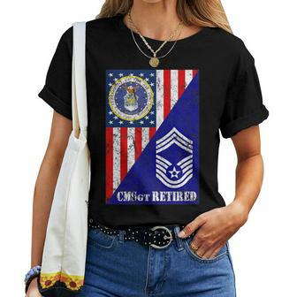 Retired Air Force Chief Master Sergeant Half Rank & Flag Women T-shirt | Mazezy