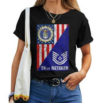 Retired Air Force Technical Sergeant Half Rank & Flag Women T-shirt | Mazezy
