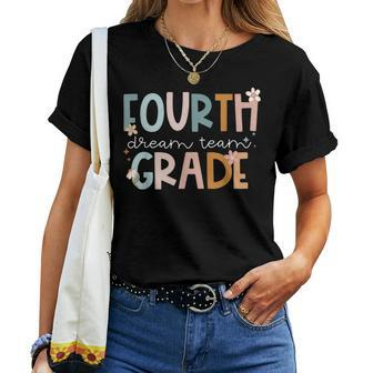 Retro Fourth Grade Dream Team Groovy Teacher Back To School Women T-shirt | Mazezy