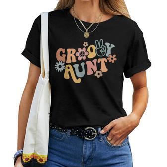 Retro Groovy Aunt Matching Family 1St Birthday Party Women T-shirt Casual Daily Crewneck Short Sleeve Graphic Basic Unisex Tee