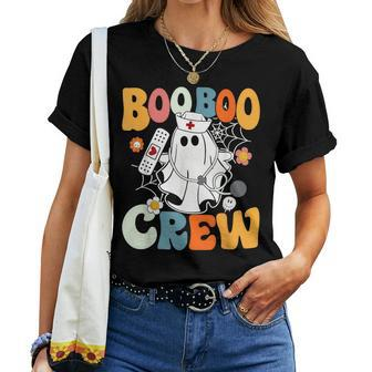 Retro Groovy Boo Boo Crew Nurse Ghost Halloween Nurse Women T-shirt - Seseable